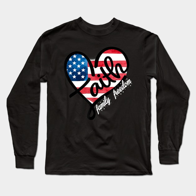 4th of July Patriotic Christian Faith Heart American Flag Long Sleeve T-Shirt by Haley Tokey